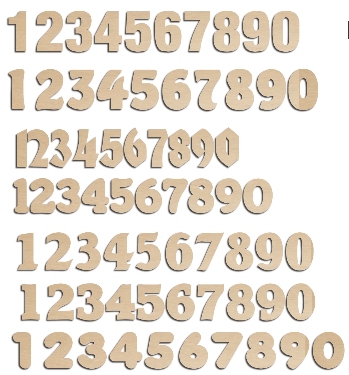 Polices de caractères pour chiffres en bois