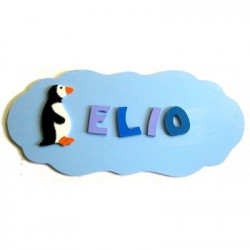Plaque de porte nuage pingouin